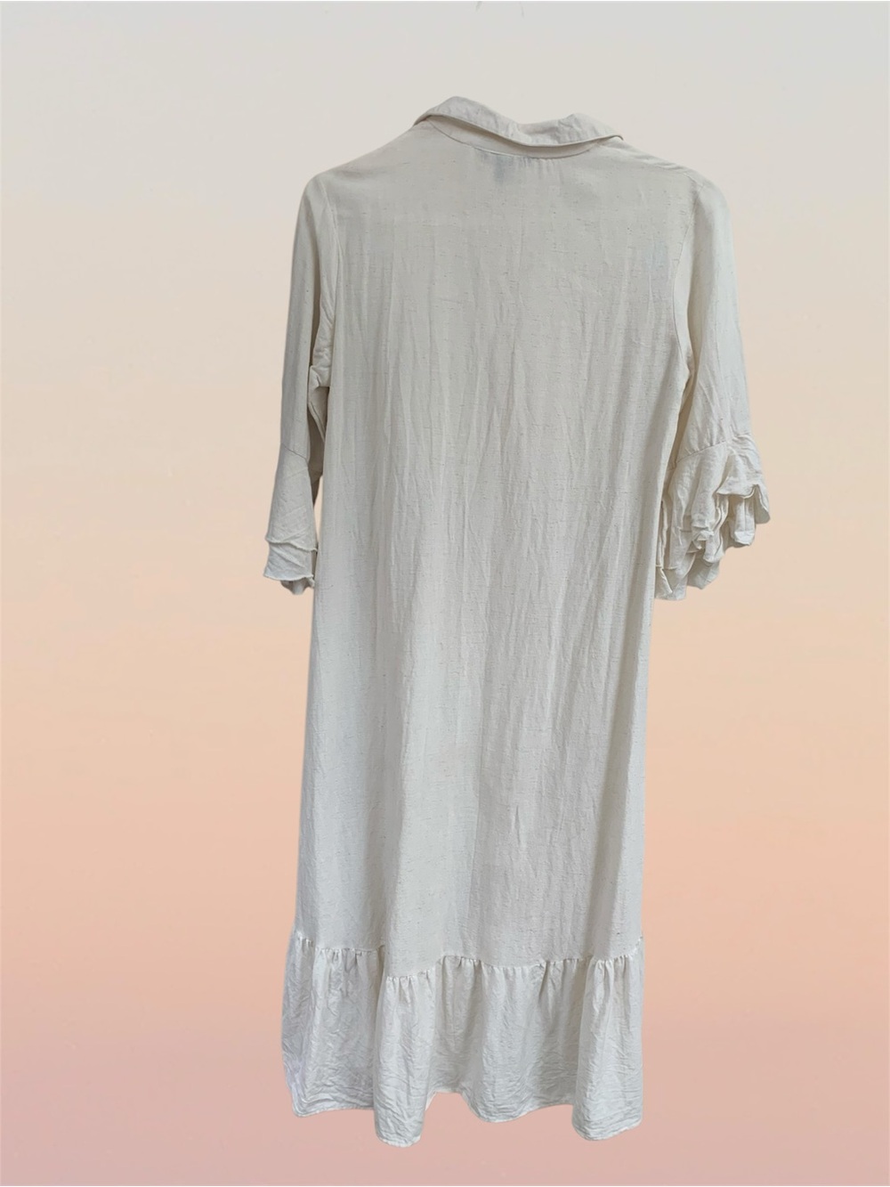 Lightweight Ivory Button-Front Flutter Hem & Sleeve Dress - Picture 2 of 5